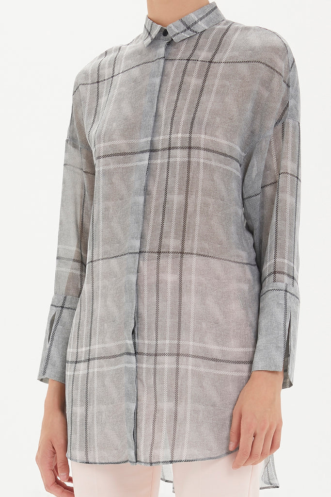 Gray Side slit wide cut shirt  10686