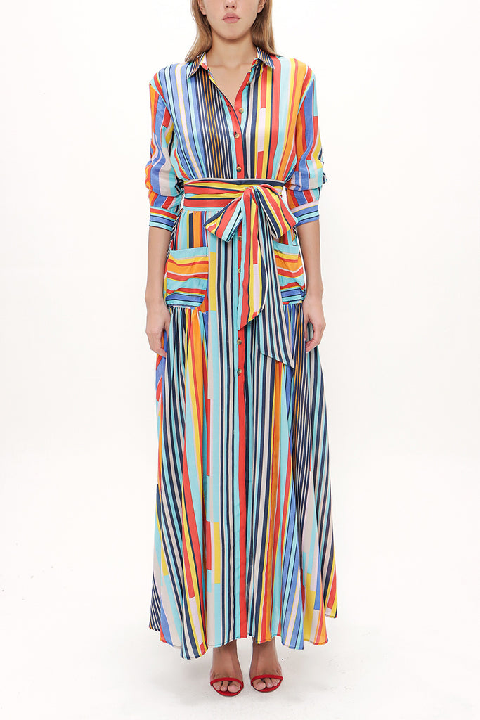 Turquoise Pocket and elastic maxi dress92878