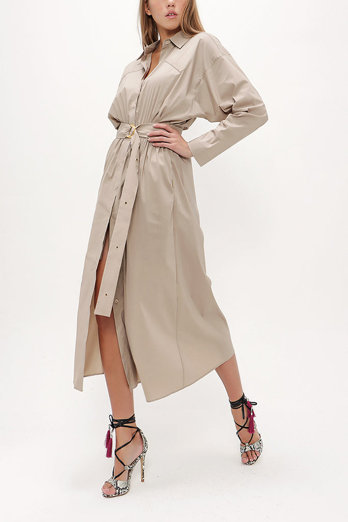 Beige Belted midi dress 92874