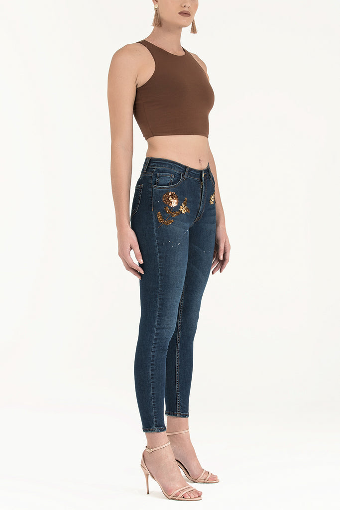 Işlemeli Skinny Fit Jean Pantolon 41284