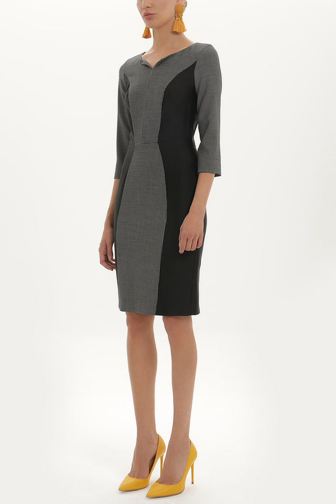 Black Patterned slim fit mini dress 91430