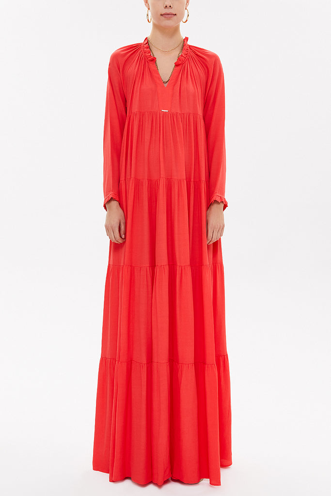 Red Pleated wide cut maxi dress 92773