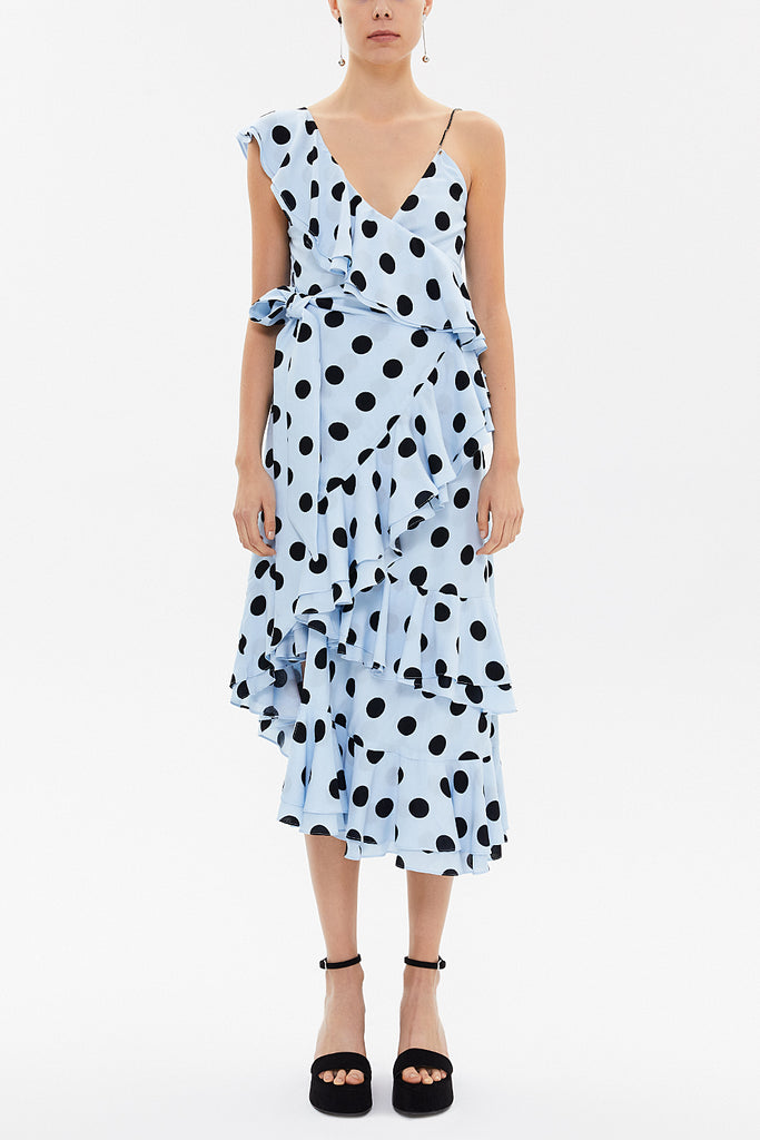 Spotted Ruffle detail Printed midi dress 92774