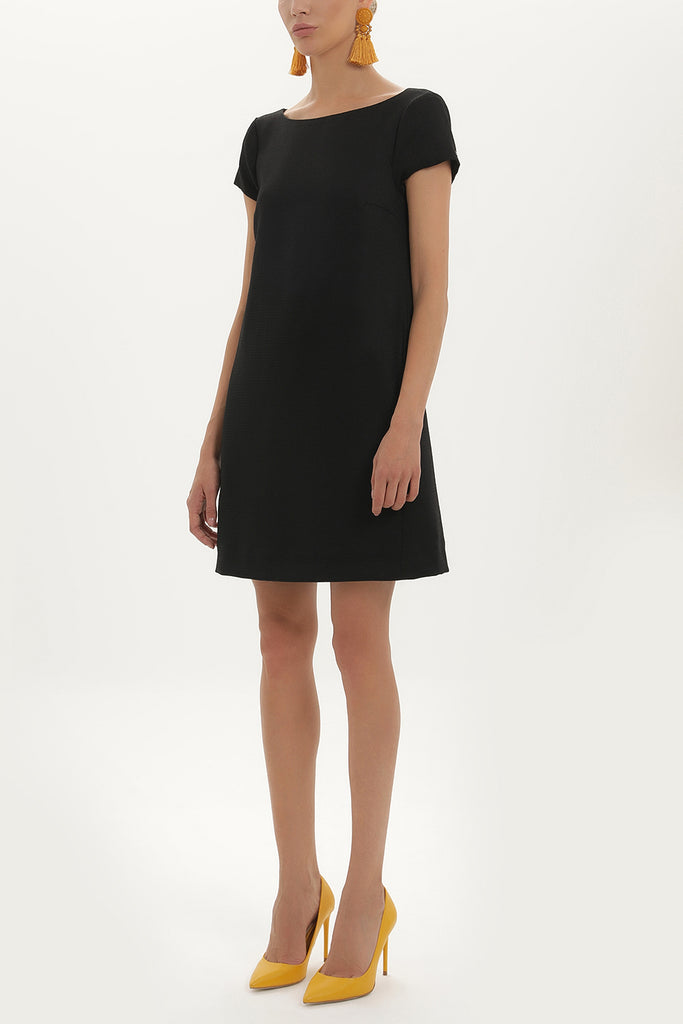 Black Leather coated wide cut mini dress 91735