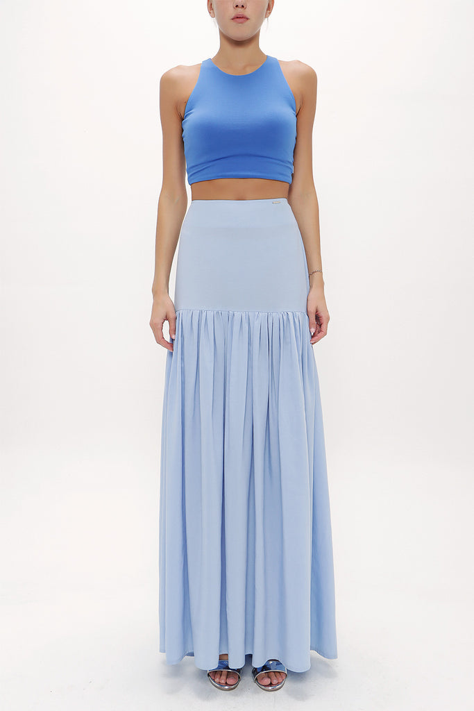 Blue High waist  Printed maxi skirt  81011