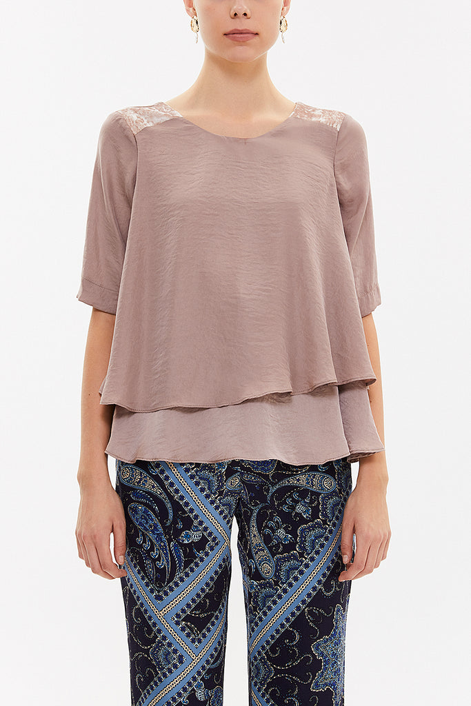 Salmon Lace combined asymmetric  blouse  19658