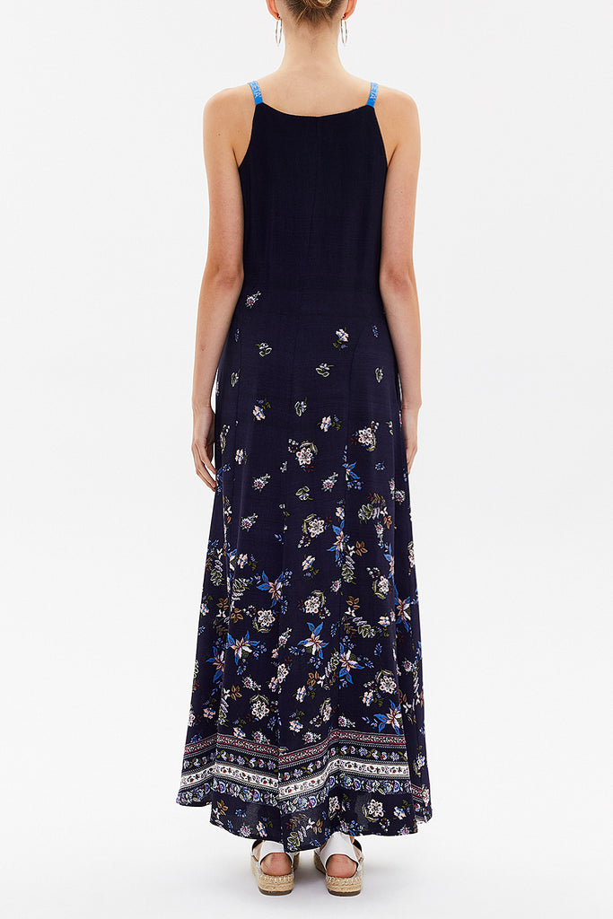 Navy Blue Crystal gems sleeveless maxi dress 92849