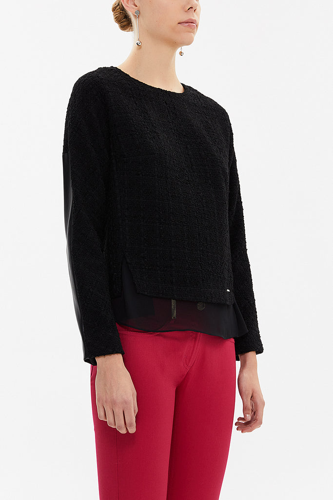 Black Chiffon and slit detail tüvit blouse 19808