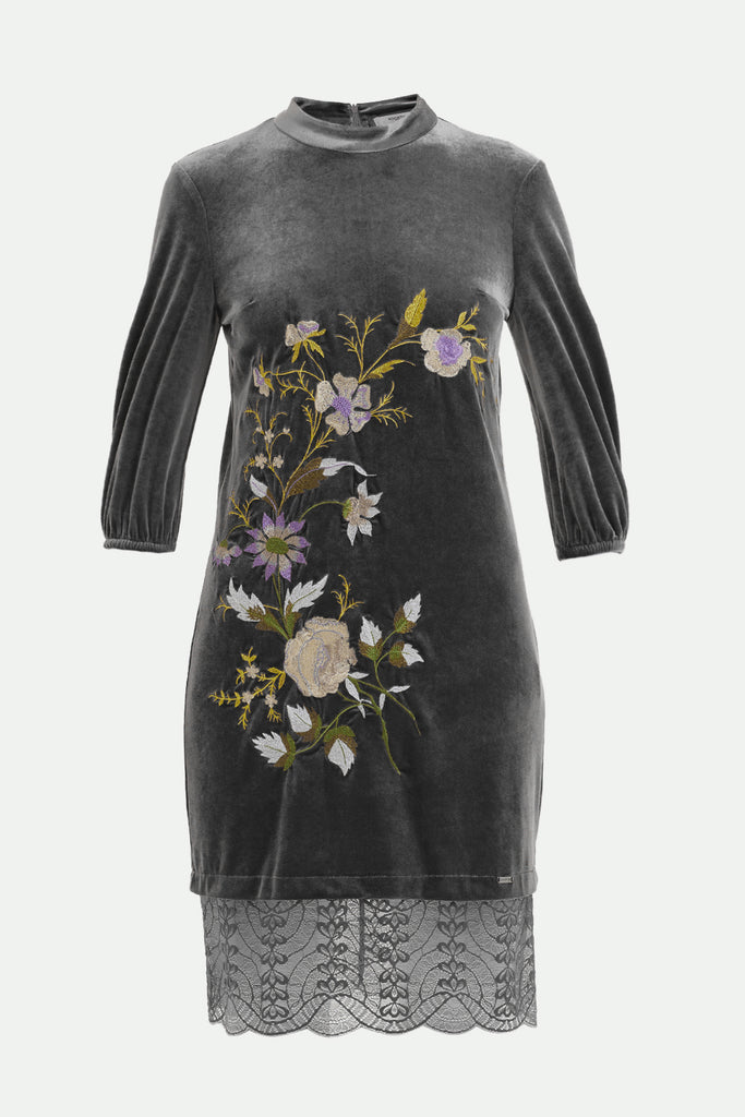 Anthracite Embroidered velvet mini dress 92140