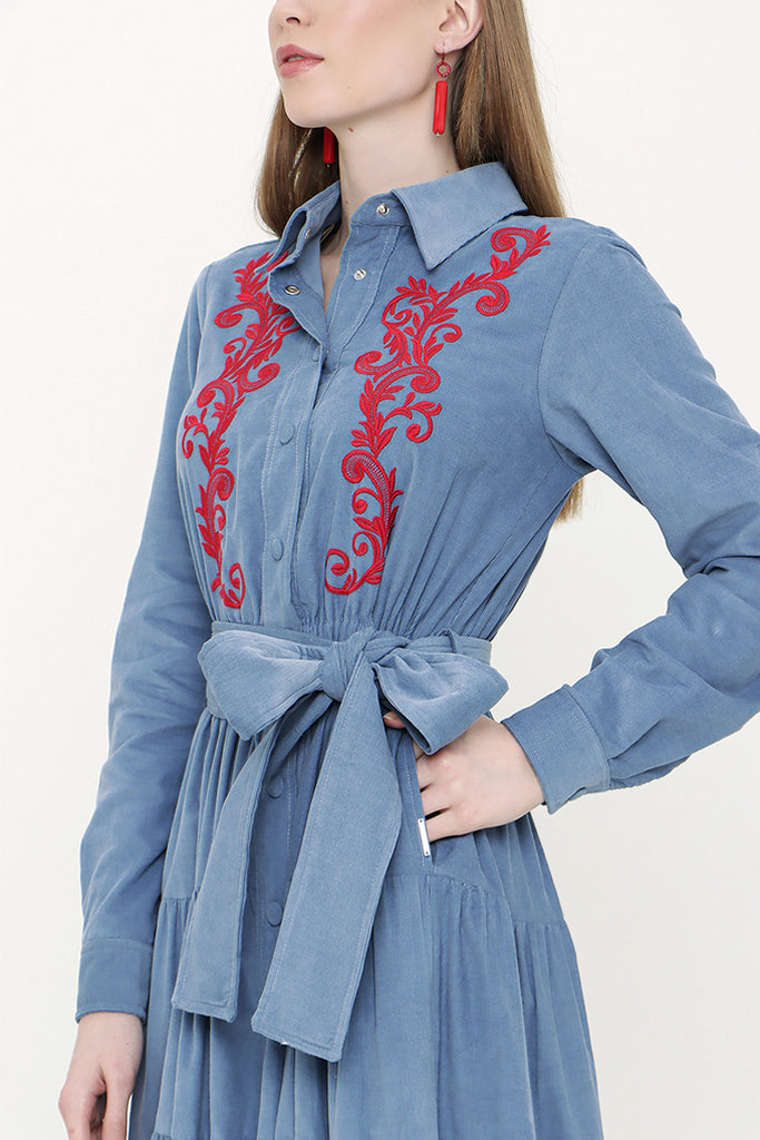 Blue Embroidery detail shirt dress 93763