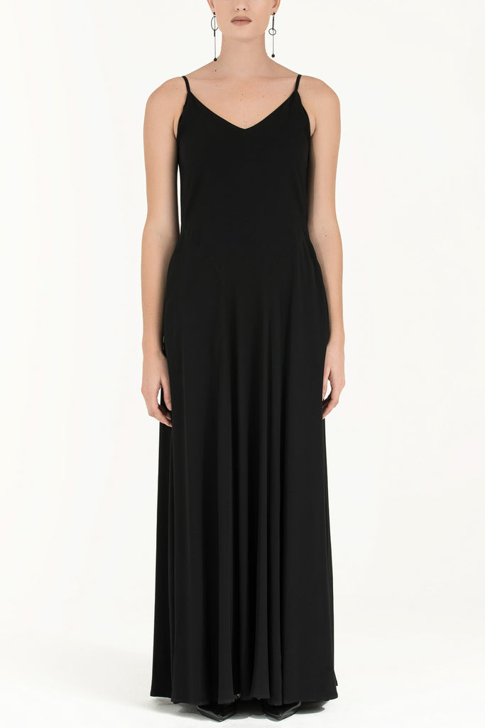 Askılı Desenli Uzun Elbise Siyah 92256