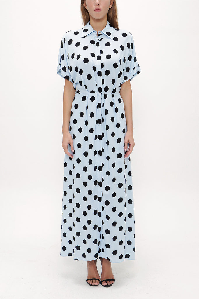 Spotted Off shoulder short sleeve maxi dress 92796