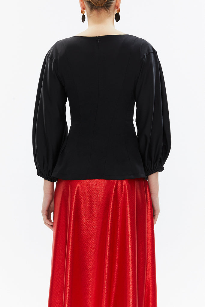 Black Balloon sleeve fitted waist blouse 19810