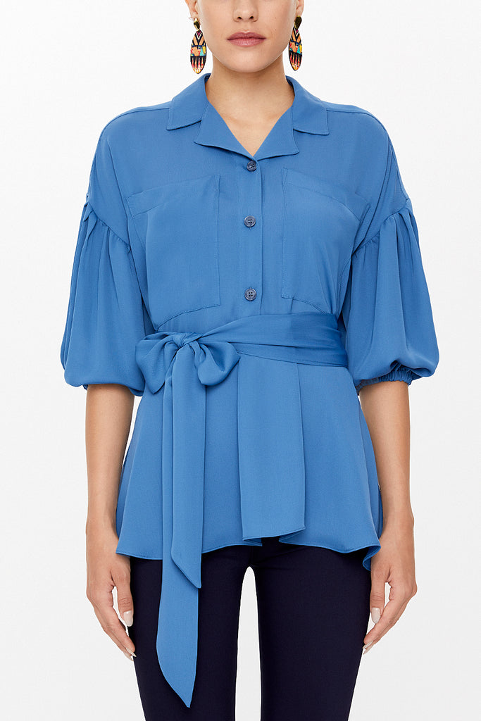 Blue Balloon sleeve    wide cut blouse  19761