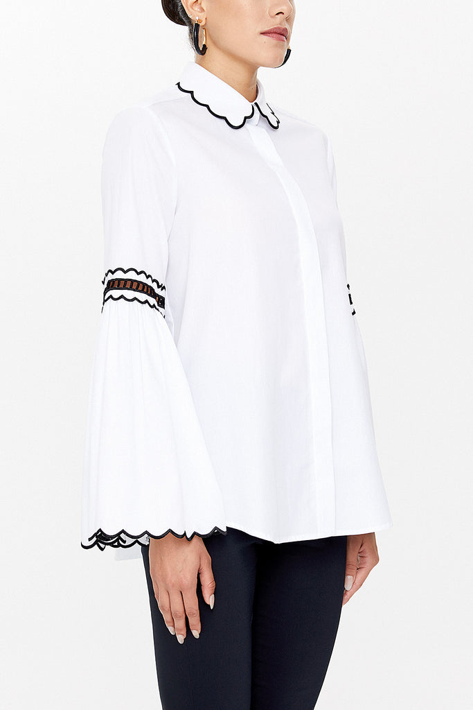 White-Black Embroidery detail  poplın shirt  10692