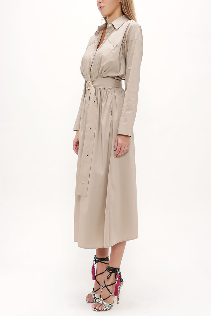 Beige Belted midi dress 92874