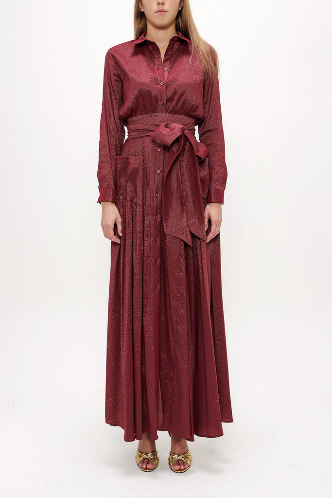 Burgundy Pleated detail maxi dress 93758