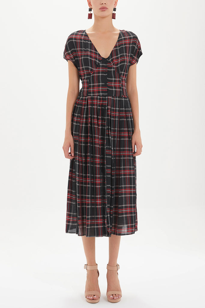 V Yaka Belden Bağcıklı Elbise Midi 92409