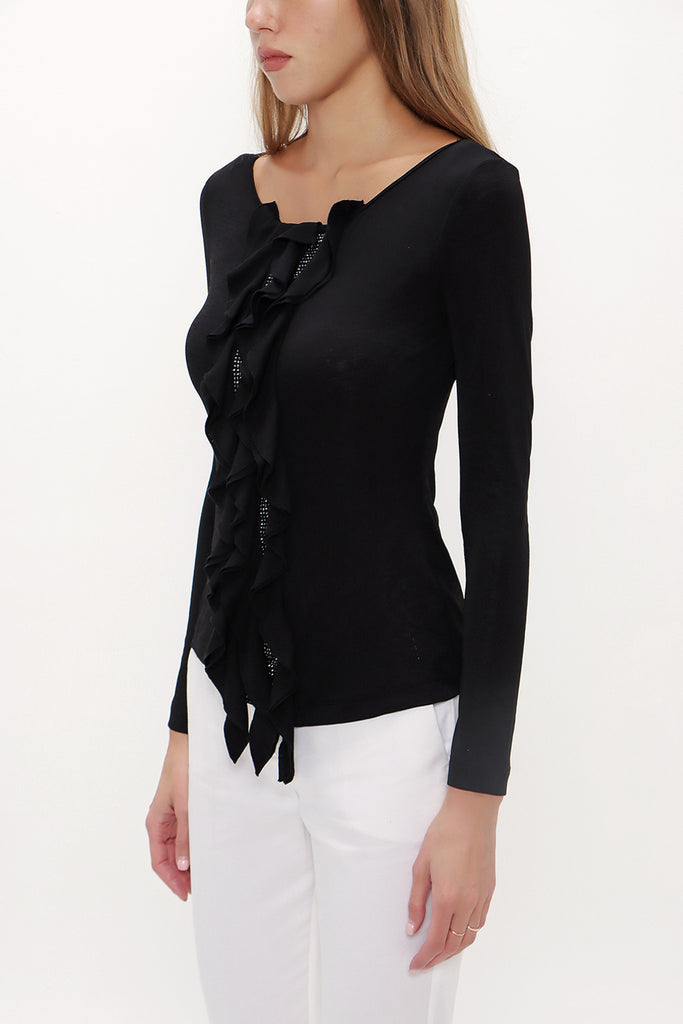 Black Knitted blouse with stone detail 19080