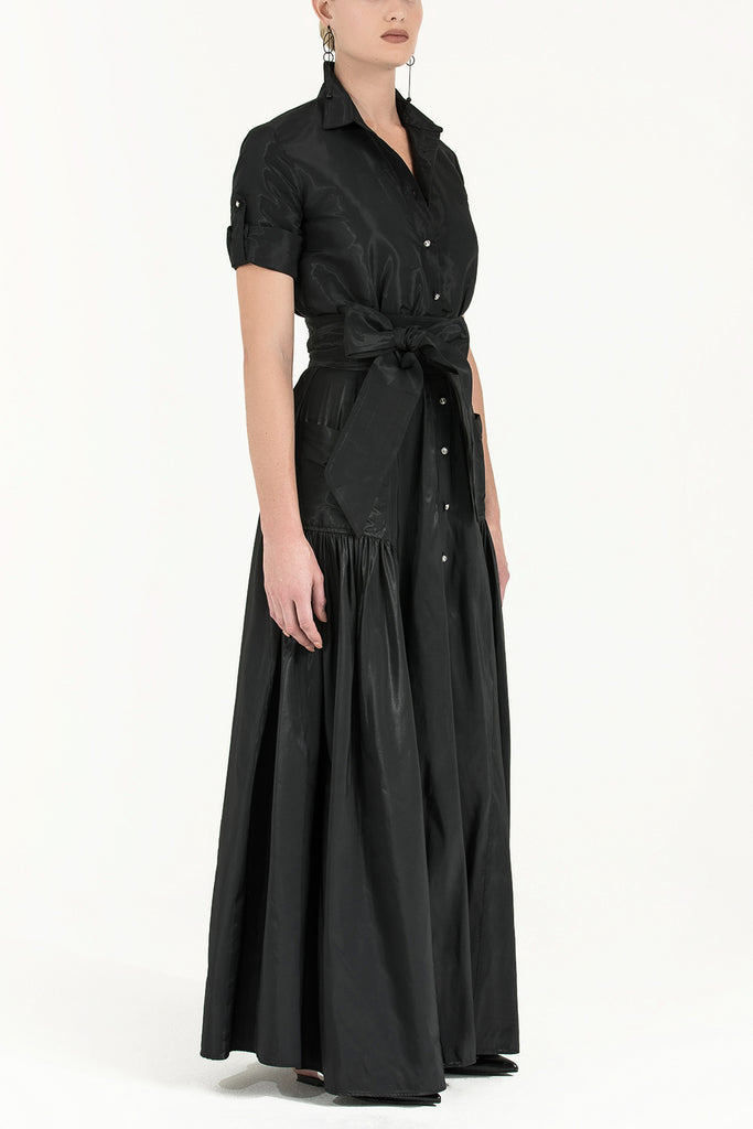 Büzgülü Gömlek Elbise Siyah