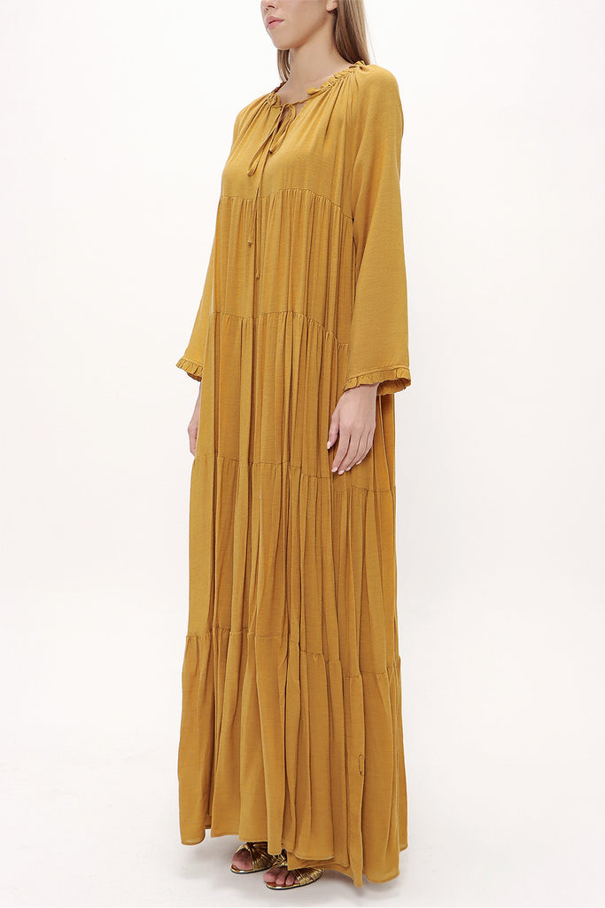 Yellow Wide cut Pleated maxi dress  93742