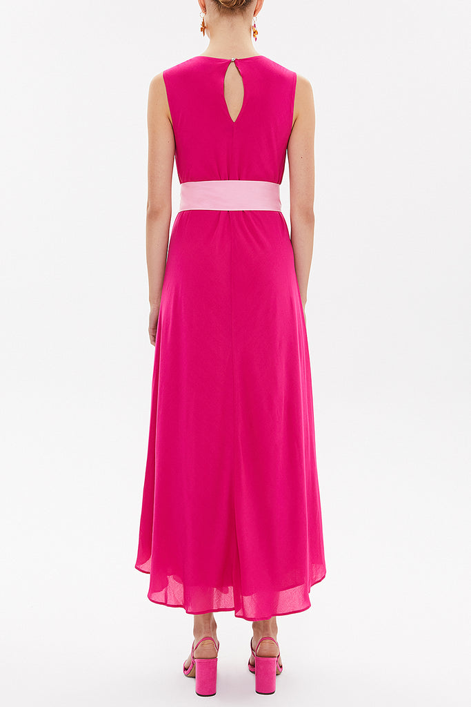 Fuchsia Front Pleated midi dress 92888