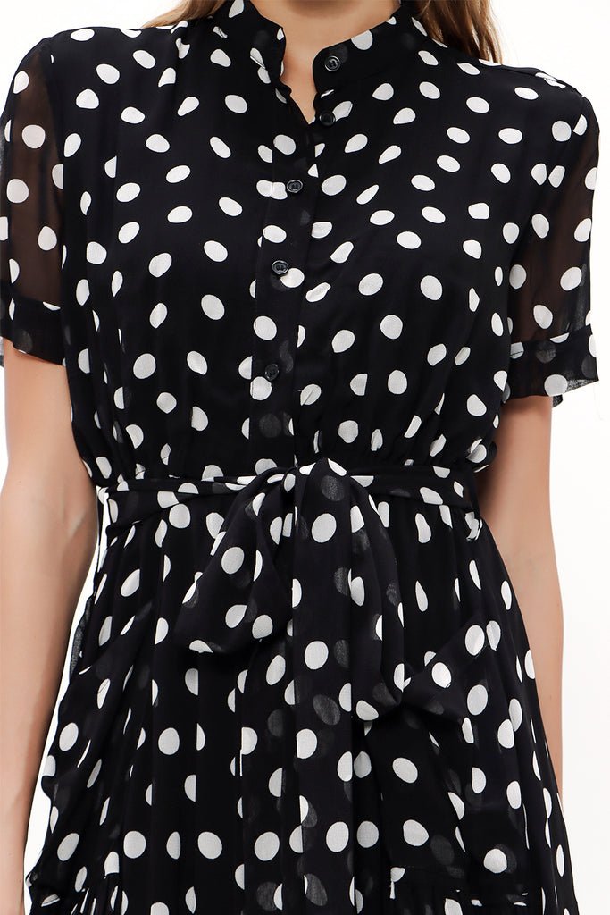 Spotted Short sleeve chiffon midi dress 92782