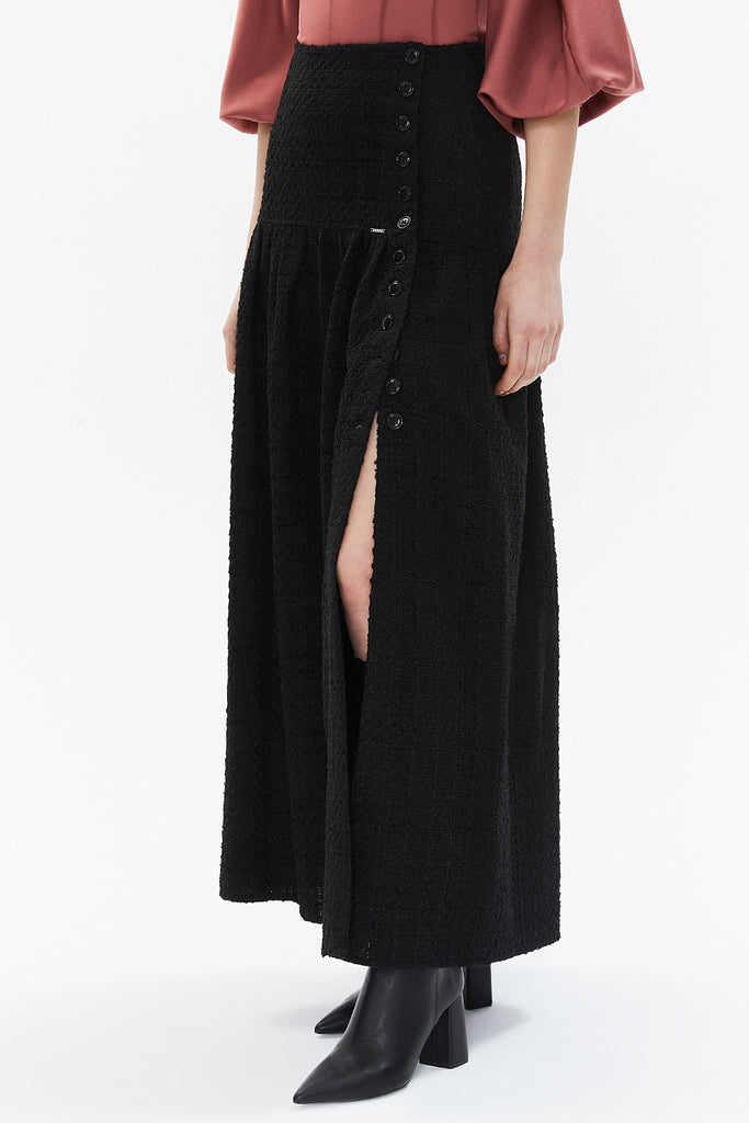 Black Button detail maxi skirt  81142