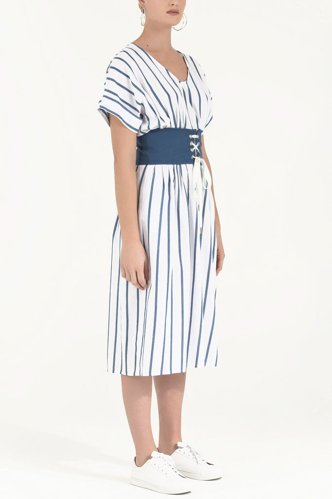 V Yaka Pamuk Midii Elbise 92087