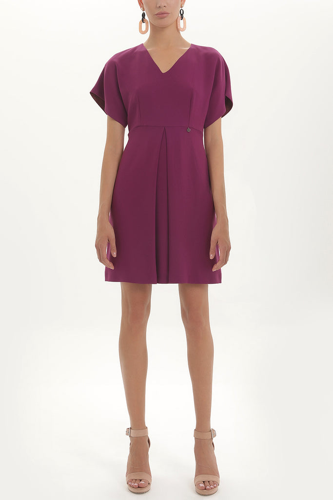 Purple V-neck Pleated skirt mini dress 91417