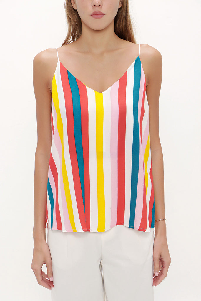 Striped Strappy  V-neck  blouse  19792