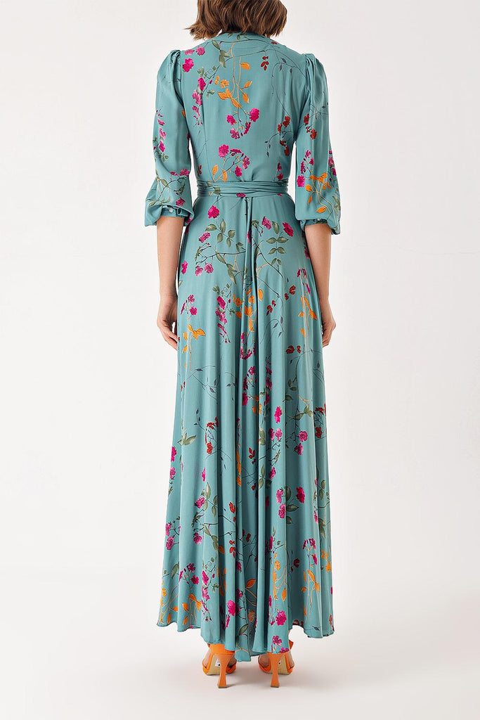 Floral Printed Long dress with godel and belt 94408