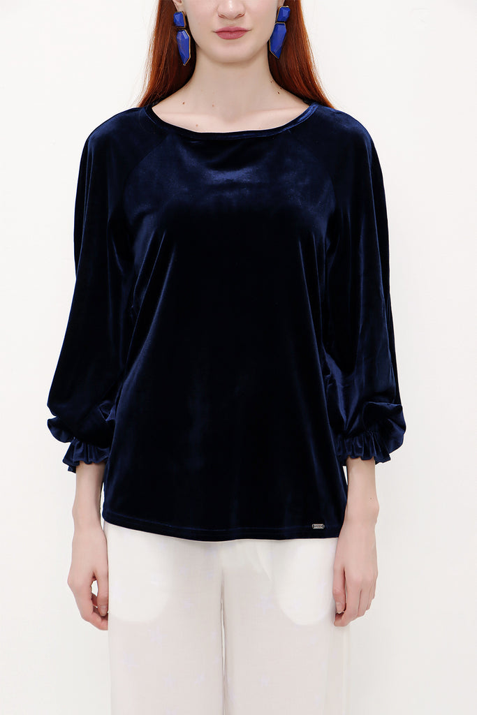 Navy Blue Velvet blouse 19646