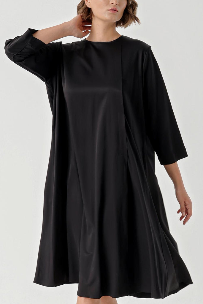 Siyah Fermuar detaylı bol kesim elbise 94367
