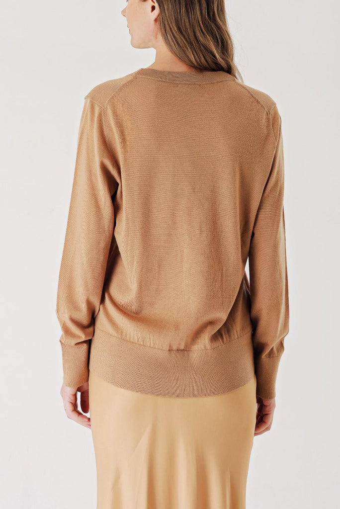 Bej V yaka yünlü uzun triko hırka 28867