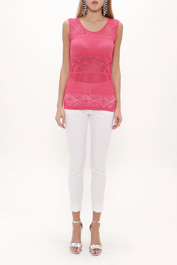 Coral Hole woven  sleeveless tricot  blouse  28649