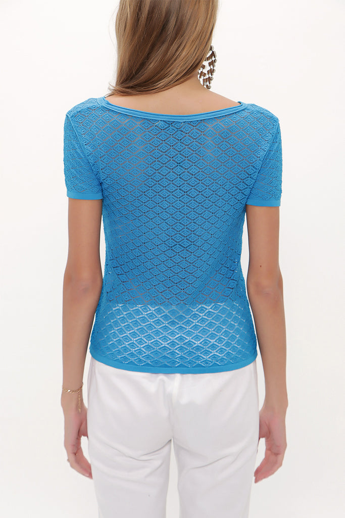 Blue Jacquard woven tricot  blouse  28250