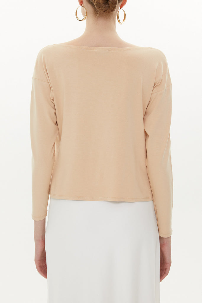 Camel Hair Asymmetric snap fastener detail blouse 19818