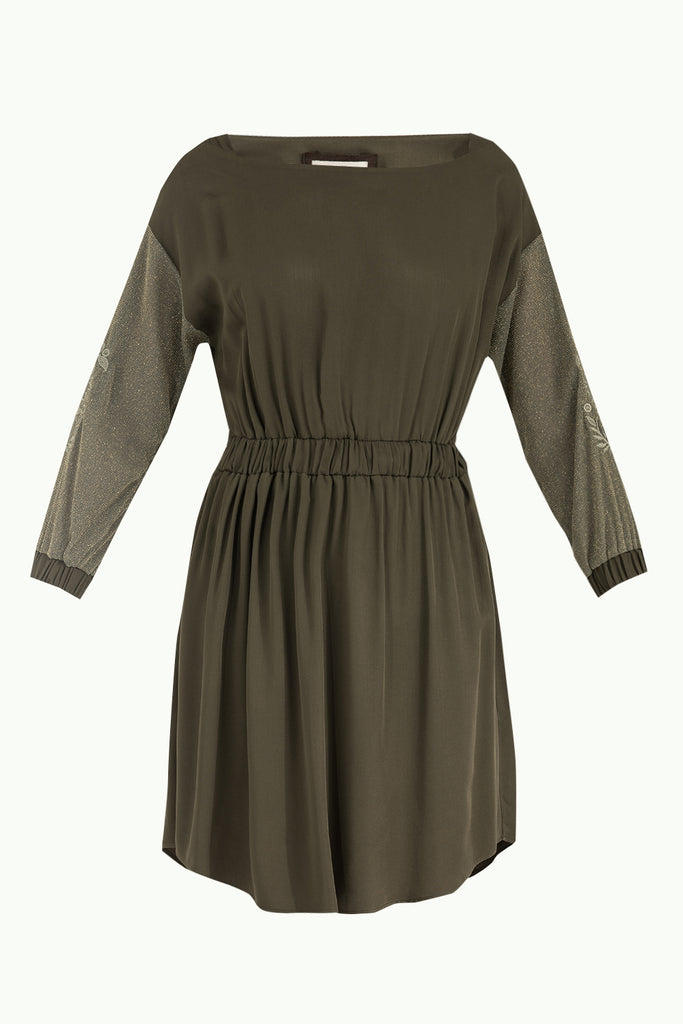 Nakışlı Beli Lastikli Viskon Mini Elbise 92096