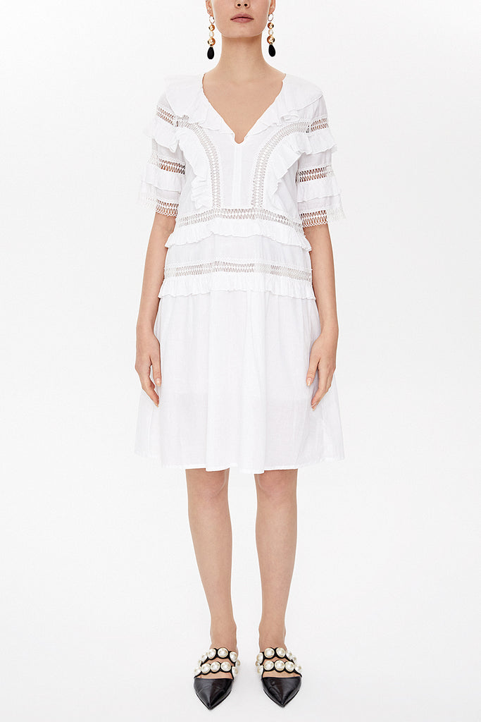 White Lace and ruffled midi dress 92311