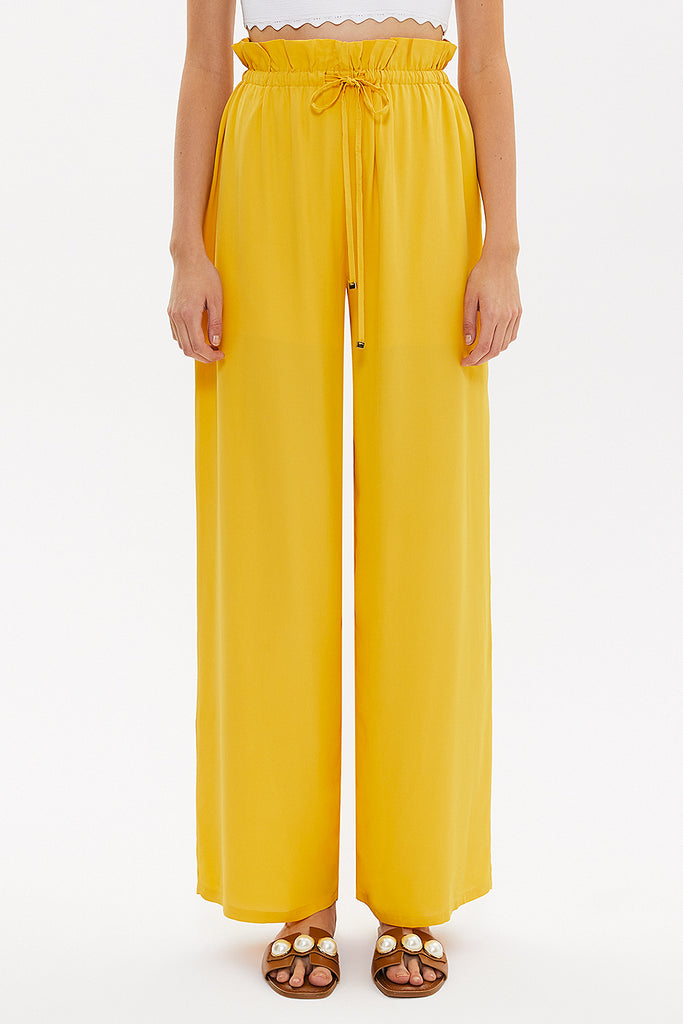 Yellow Wide cut elastic waist pants 41369