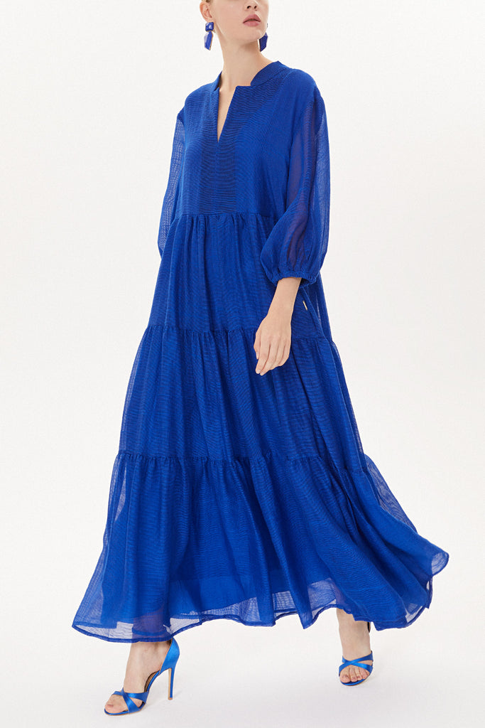 Blue Pleated wide cut dress 93435