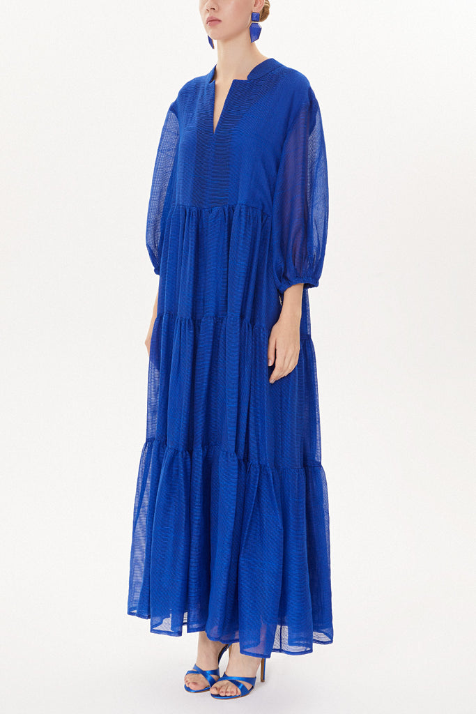 Blue Pleated wide cut dress 93435