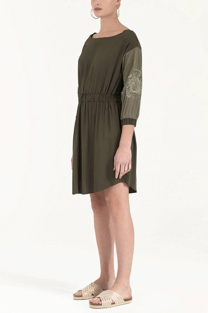 Nakışlı Beli Lastikli Viskon Mini Elbise 92096