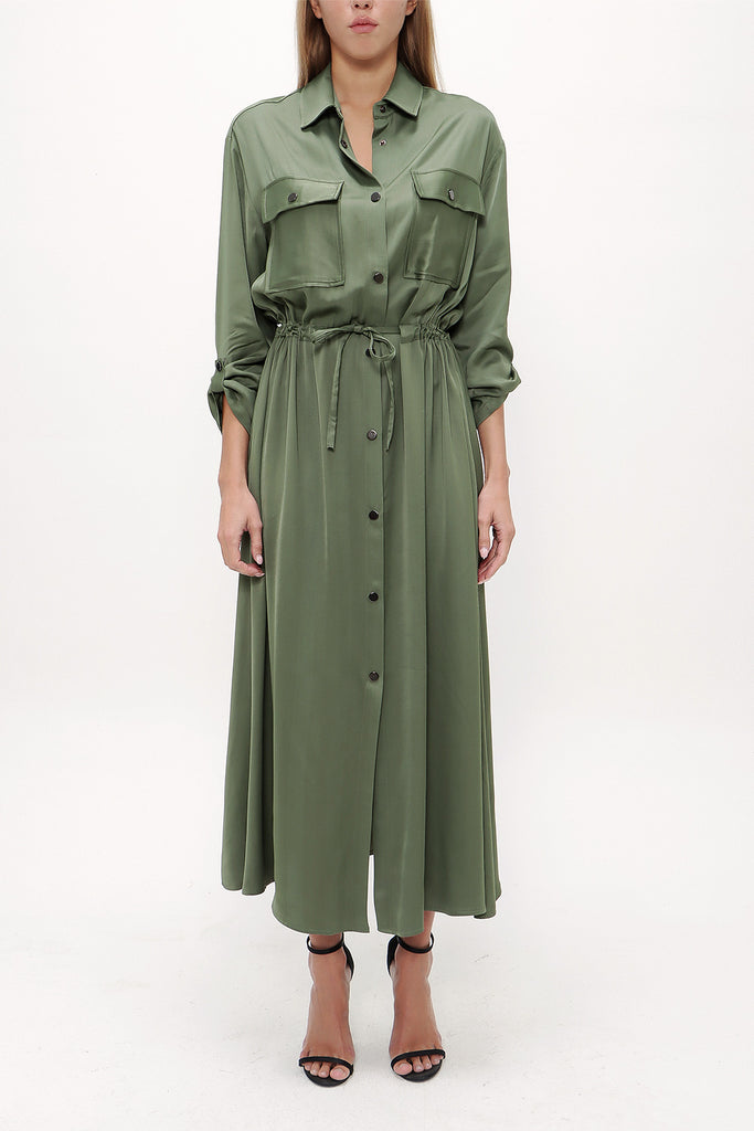 Green Lace up shirt  dress  93709