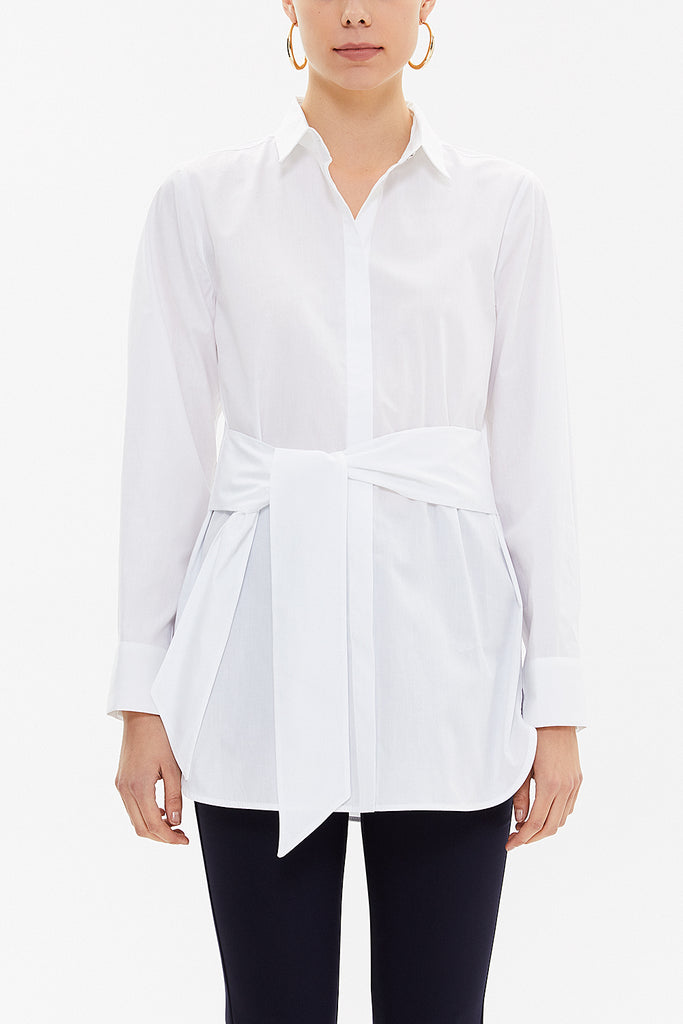 White Lacu up wide cut poplin shirt 10723