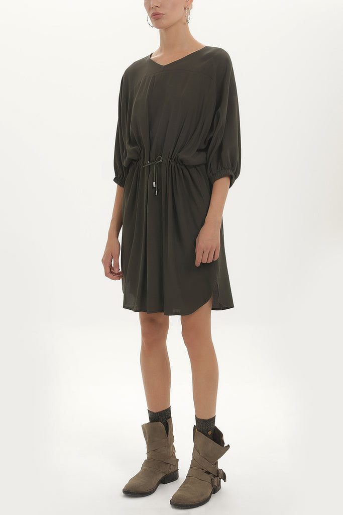 Khaki Lace-up wide cut mini dress 92407