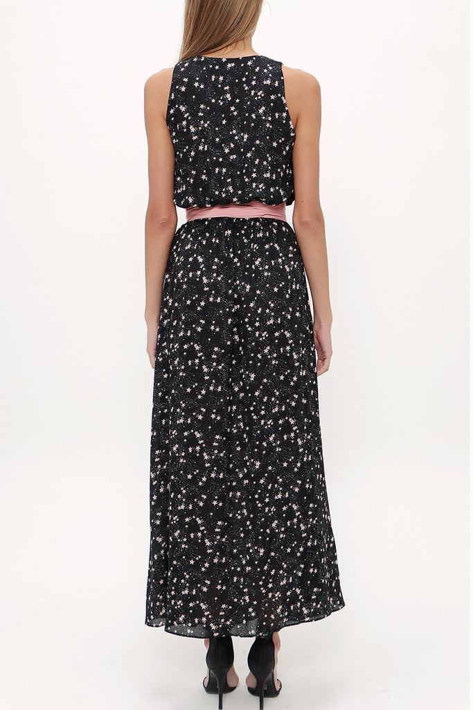 Black Belt detail Printed maxi dress 92316