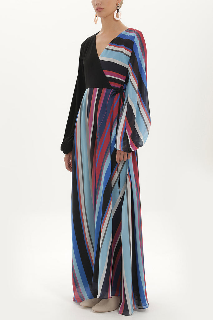 Patterned Wrap-over, chiffon maxi dress 92417