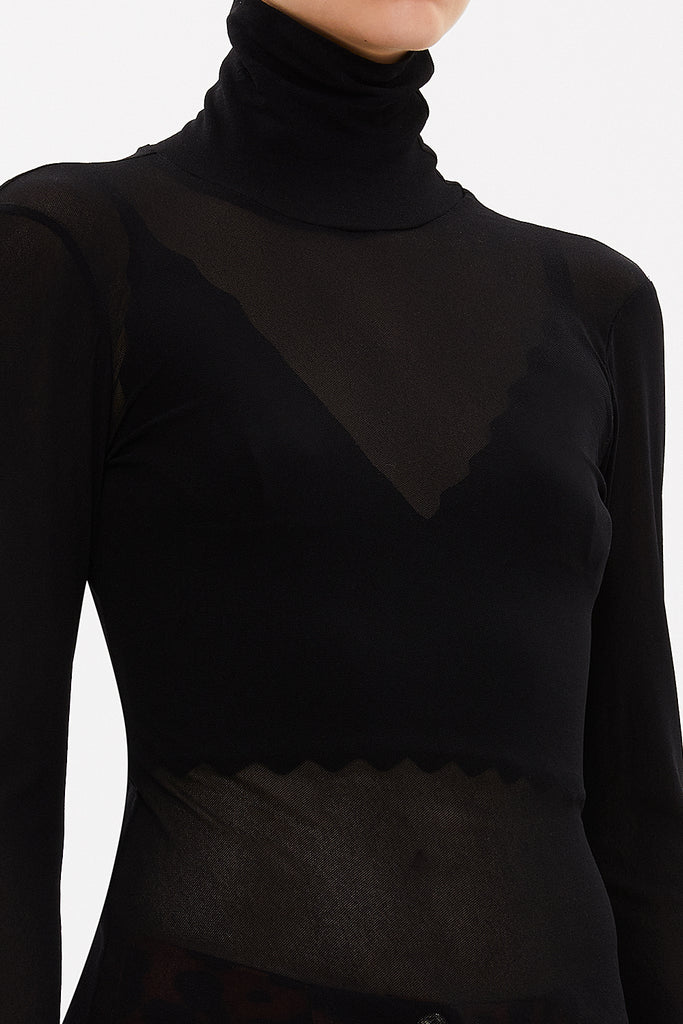 Black Turtleneck tulle blouse 19650